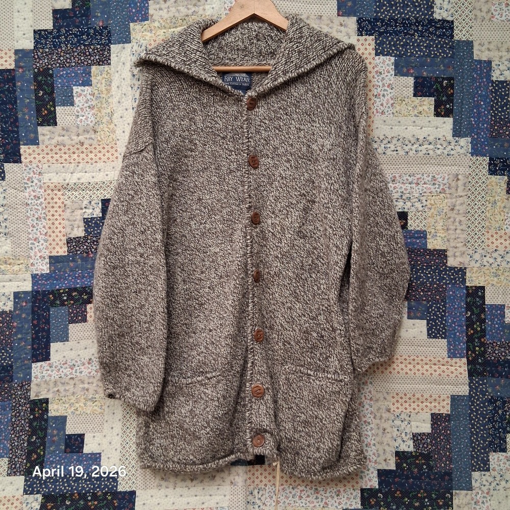 Vintage Rey Wear Hand Marled Knitted Coatigan Sweater Jacket Medium Grandpacore